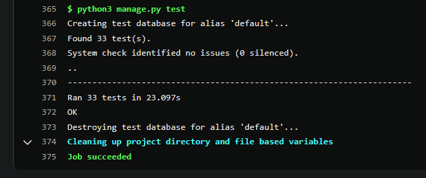 Screenshot of Backend Tests