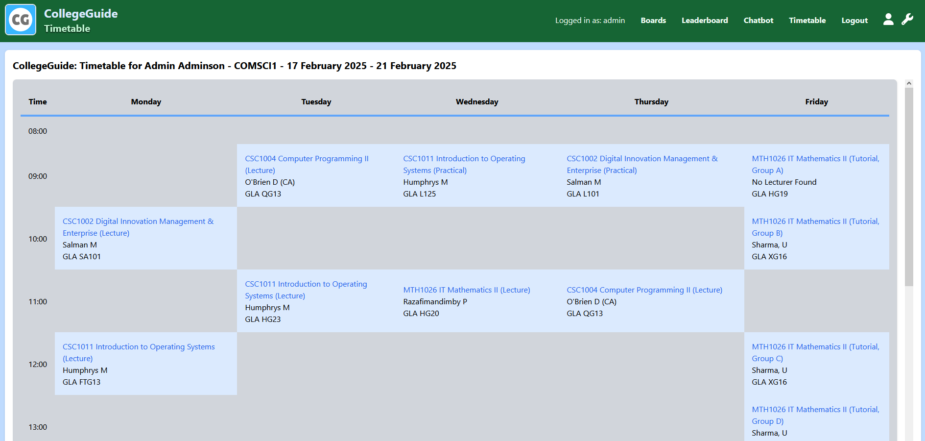 Timetable