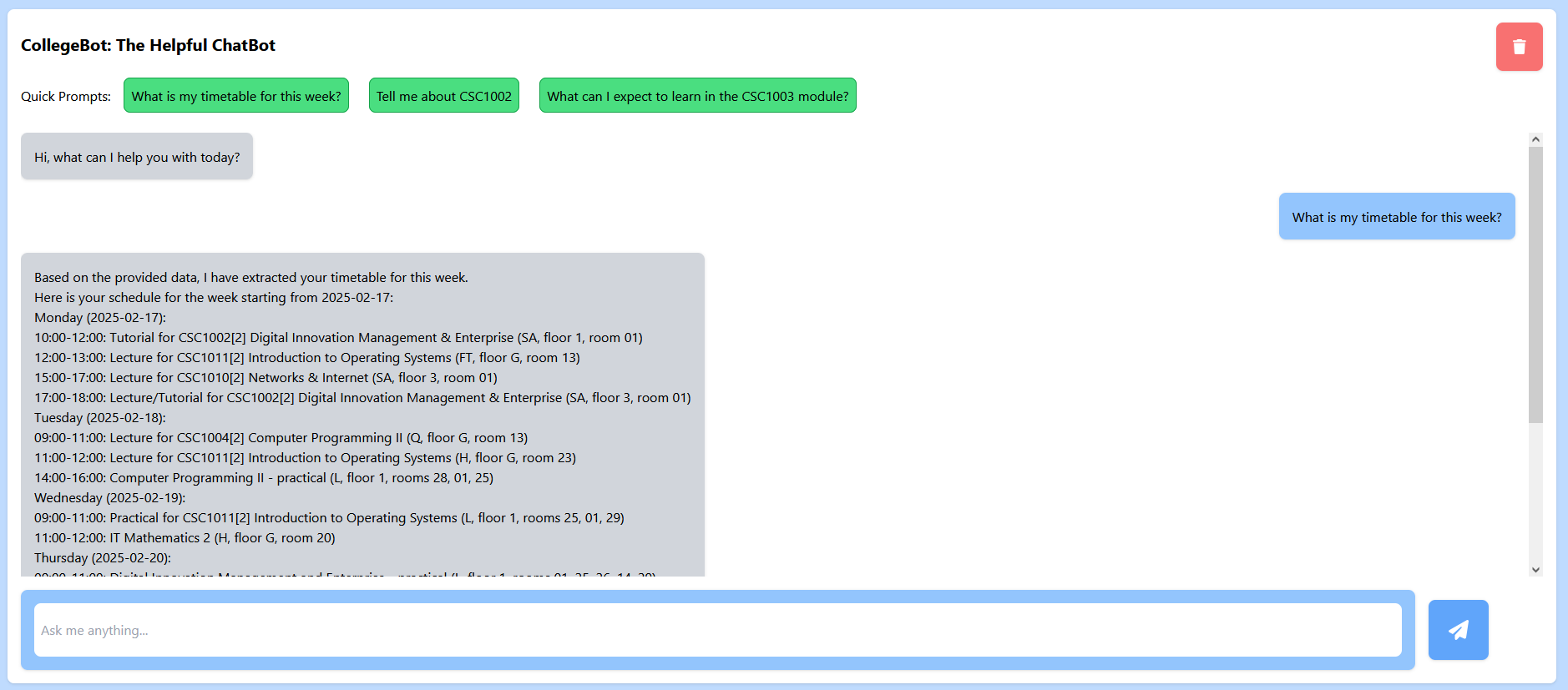 Timetable Response