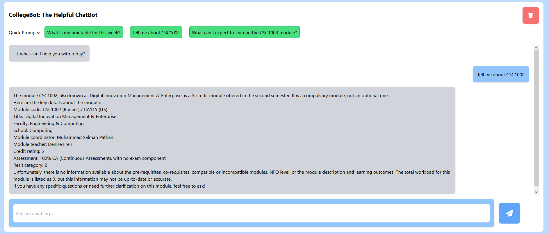 Module Code Response