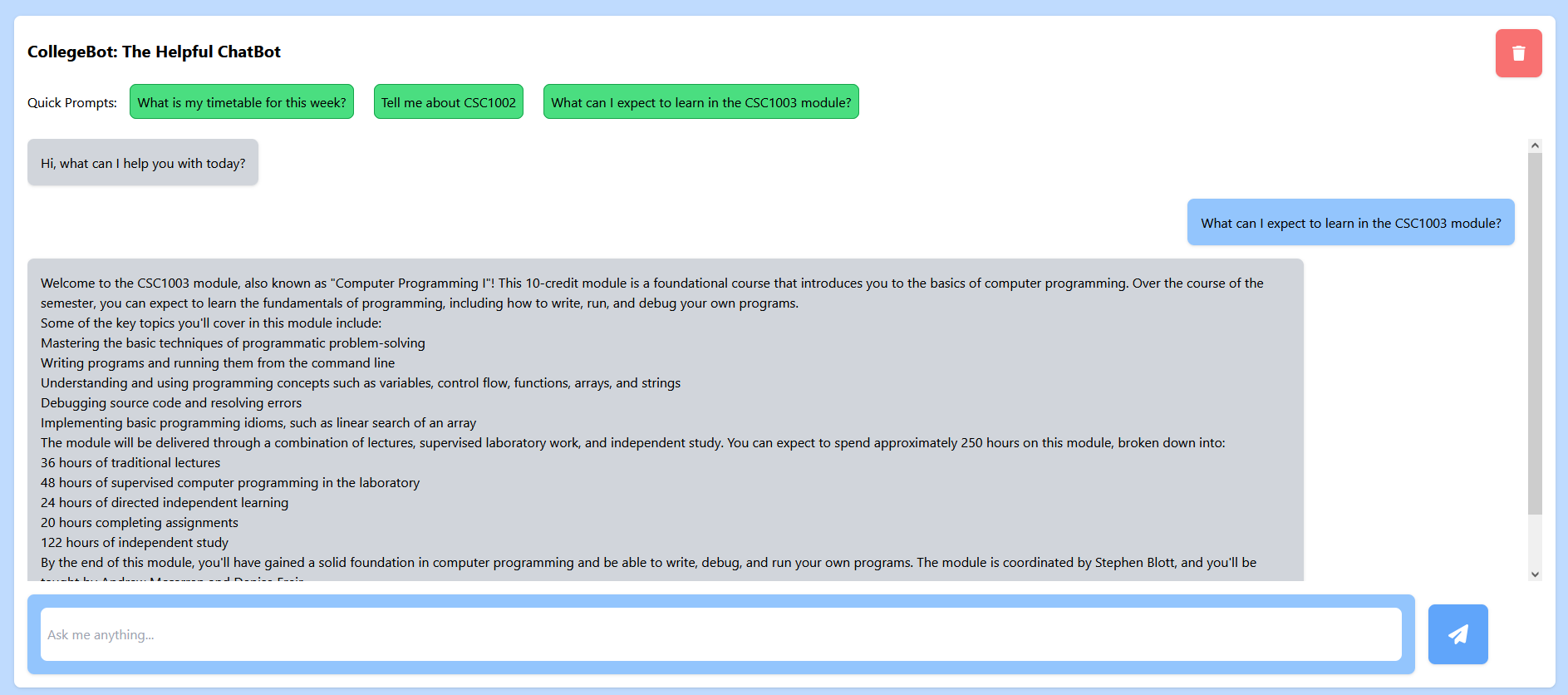 Module Code Learning Response